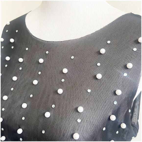 Oppa Pearl Rhinestone Sheer Mesh Crop Top Sexy See Through Short Sleeve NWT S - Picture 7 of 11